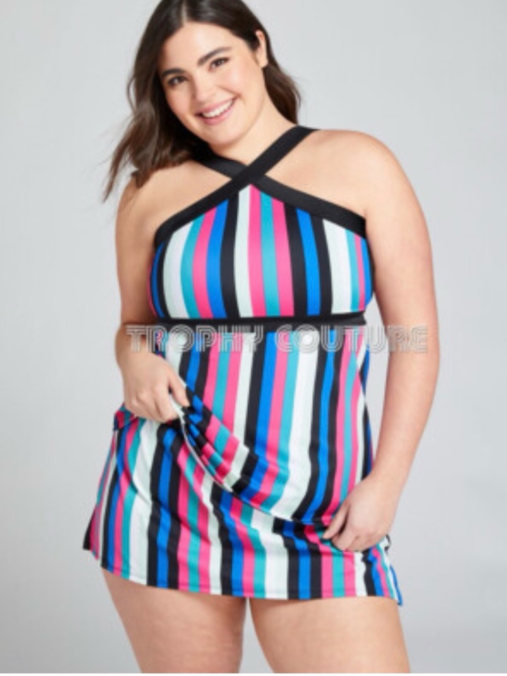 Lane Bryant cacique HOT STRIPES NO WIRE BRA TANKINI TOP size 22